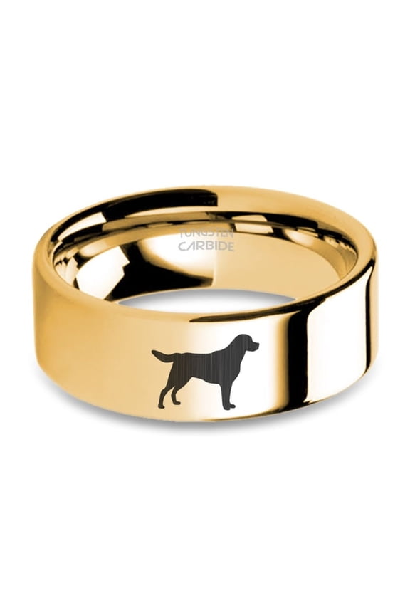 Labrador Retriever Pet Engraved Yellow Gold Tungsten Ring, 8mm, Size 15