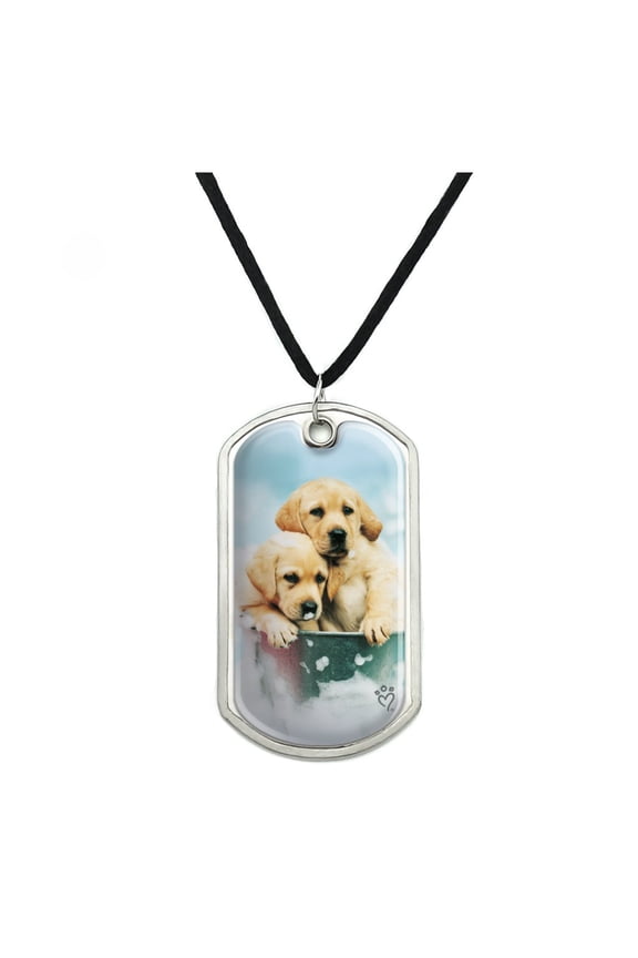 Labrador Retriever Puppies Dogs Bath Bubbles Bucket Military Dog Tag Pendant Necklace with Cord