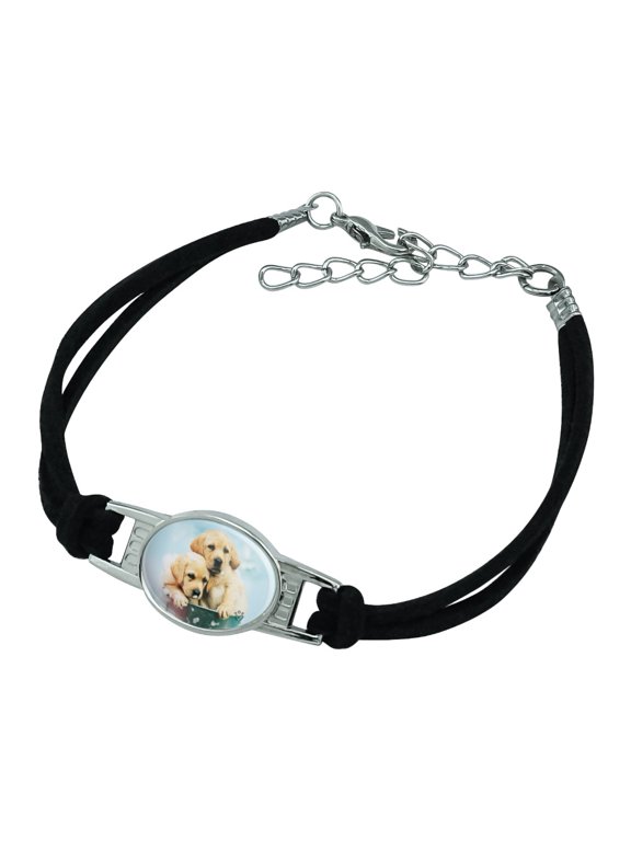 Labrador Retriever Puppies Dogs Bath Bubbles Bucket Novelty Suede Leather Metal Bracelet