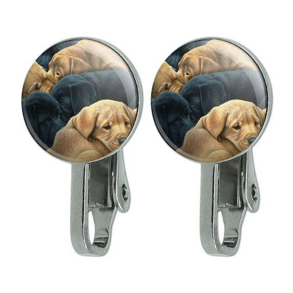 Labrador Retriever Puppies Sleeping Litter Novelty Clip-On Stud Earrings