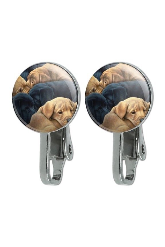 Labrador Retriever Puppies Sleeping Litter Novelty Clip-On Stud Earrings