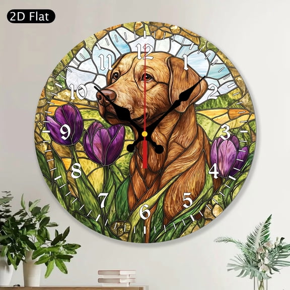 Labrador Retriever Round Wall Clock, Dog Mom Gift, Pet Memorial, Dog Lover Home Decor, Faux Stained Glass Style MDF Wood Art