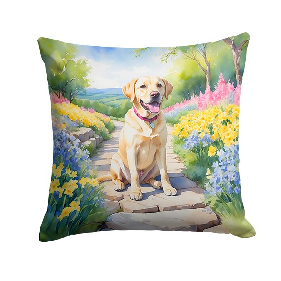 Labrador Retriever Spring Path Throw Pillow 14 in x 14 in
