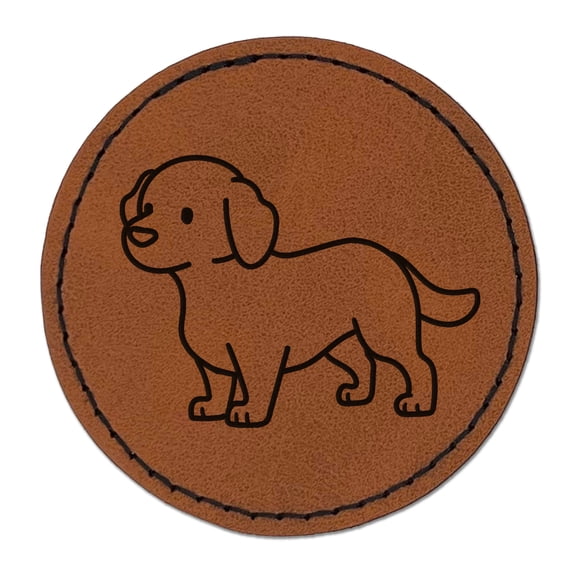 Labrador Retriever Standing Dog 2.5" Faux Leather Round Engraved Iron-On Patch - Brown