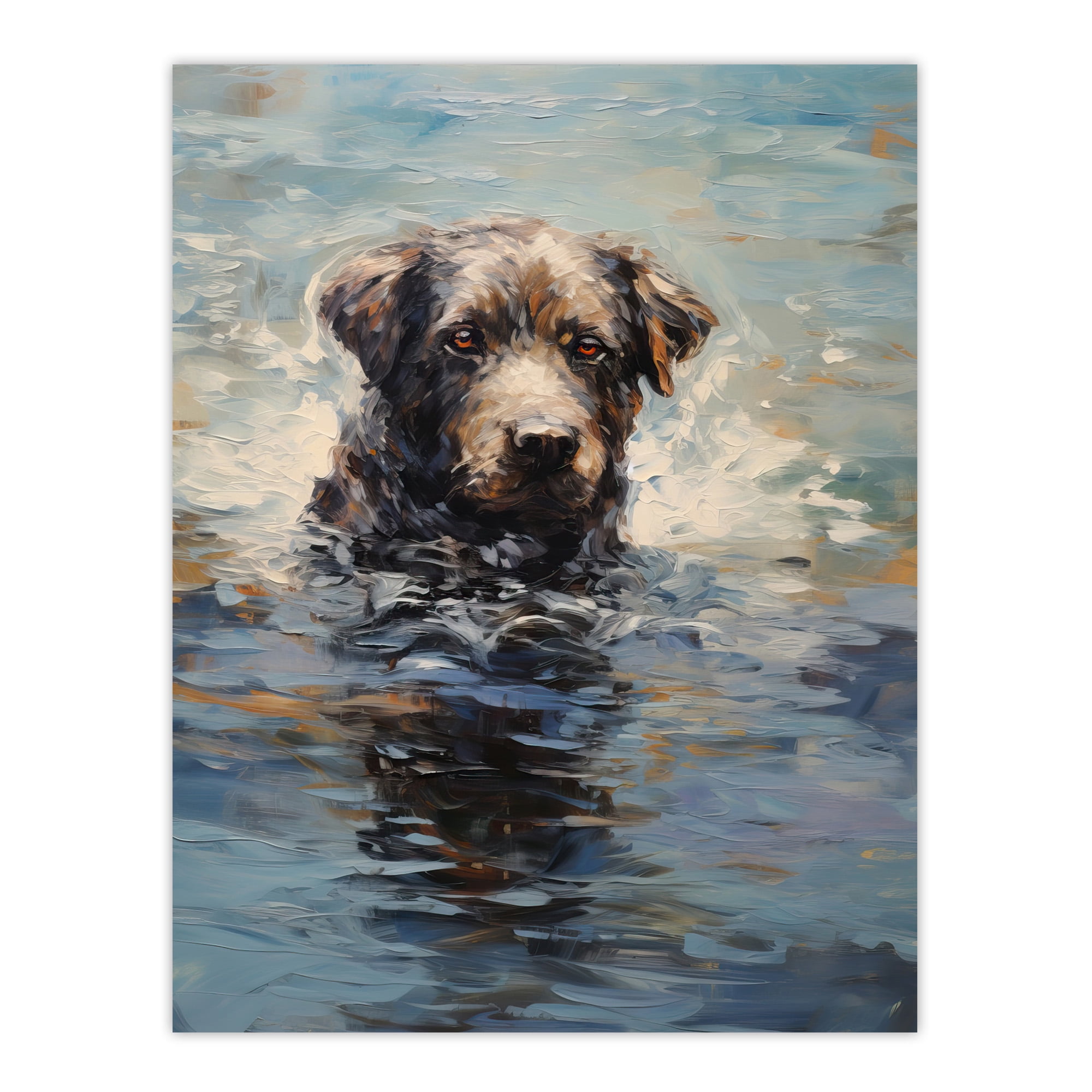 Labrador Retriever Swimming Claude Monet Style Dog Oil Painting Extra ...