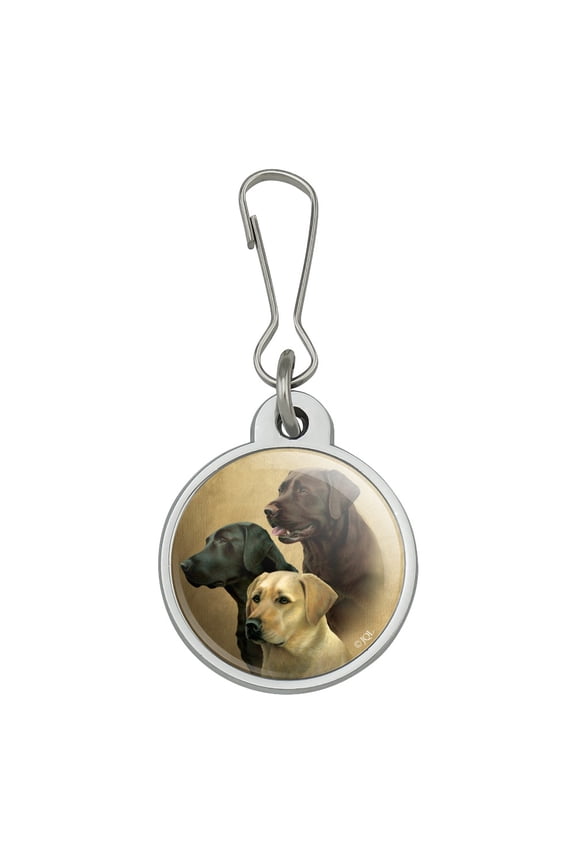 Labrador Retriever Trio Dogs Portrait Jacket Handbag Purse Luggage Backpack Zipper Pull Charm