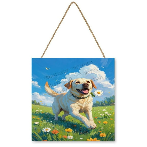 Labrador Retriever Wooden Hanging Sign - 12x12 Inch Dog Decor for Home or Office