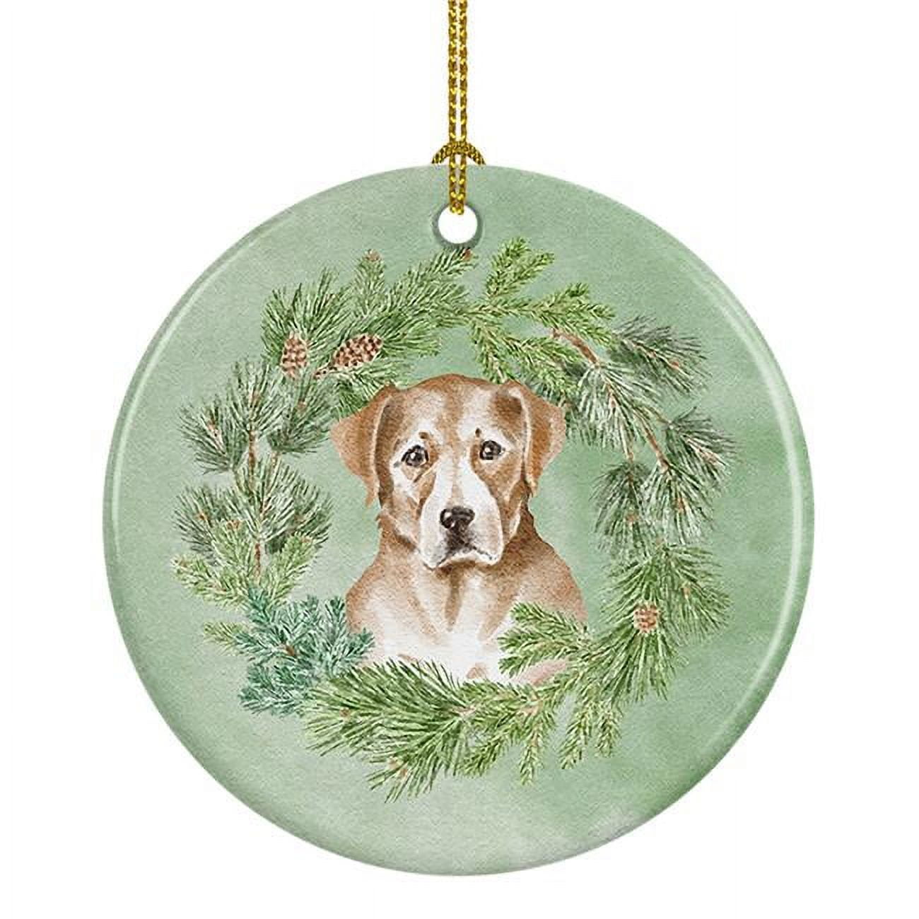 Labrador Retriever Yellow Christmas Wreath Ceramic Ornament 2.8 in x 2.8 in