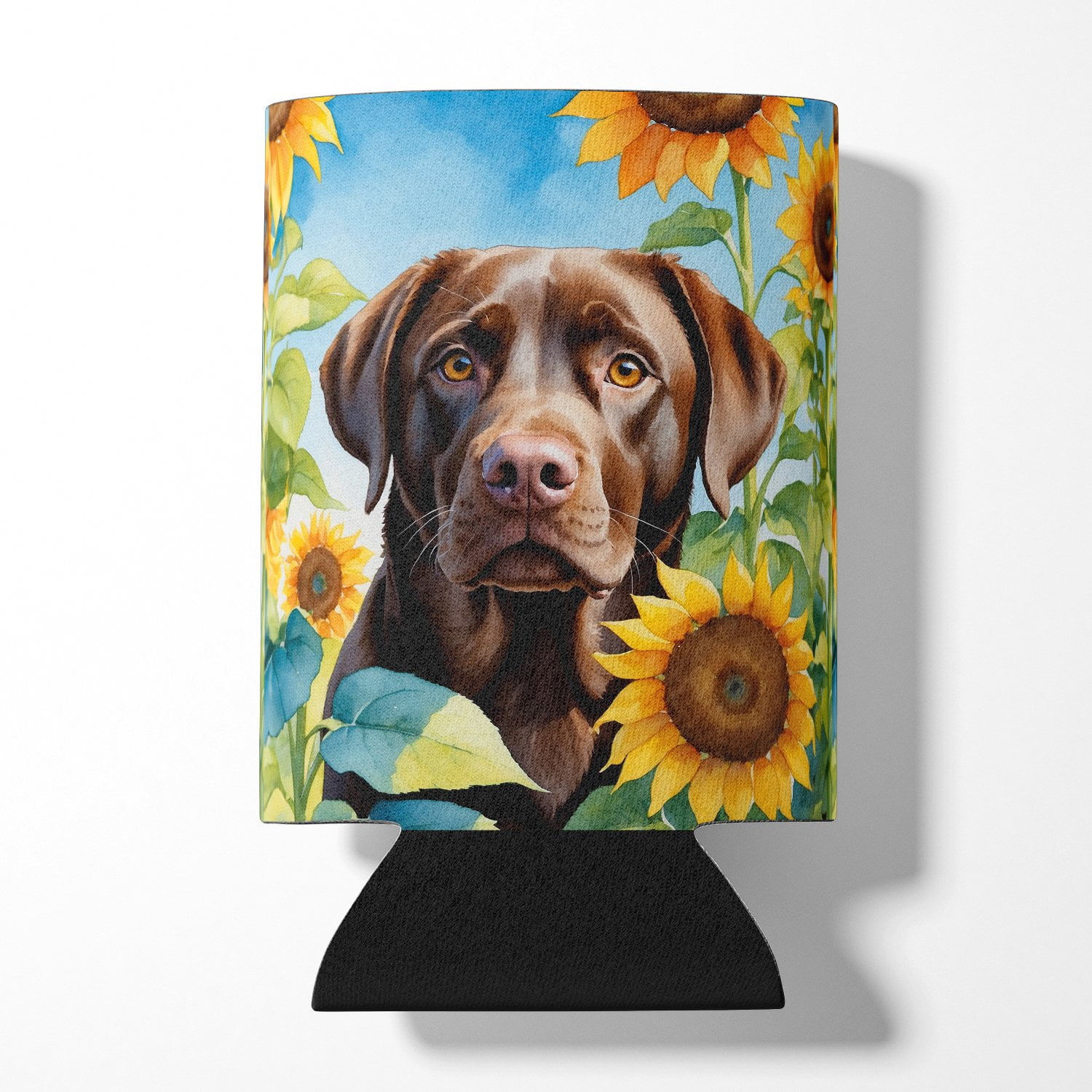 Labrador Retriever in Sunflowers Can or Bottle Hugger 3 in x 5 in