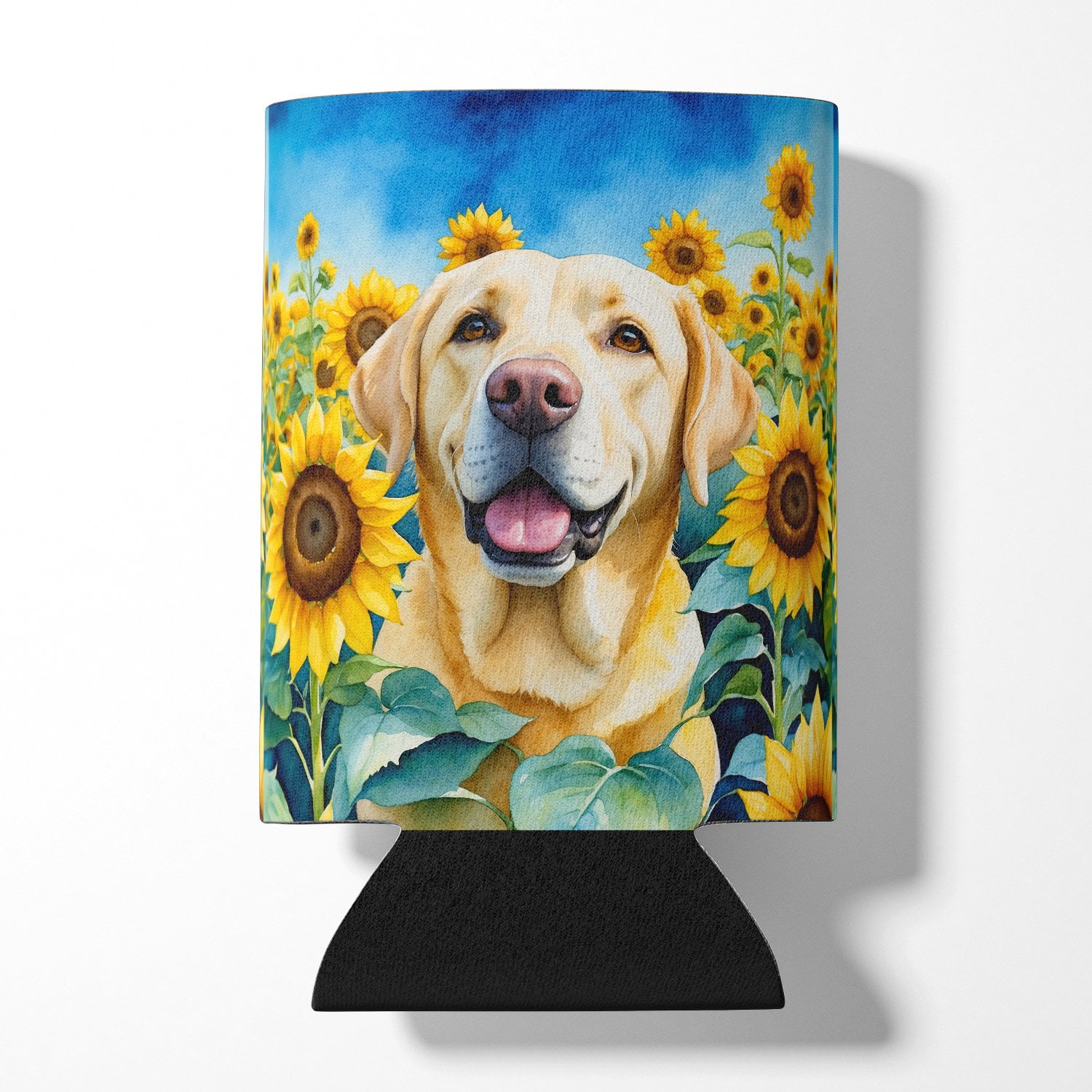 Labrador Retriever in Sunflowers Can or Bottle Hugger 3 in x 5 in