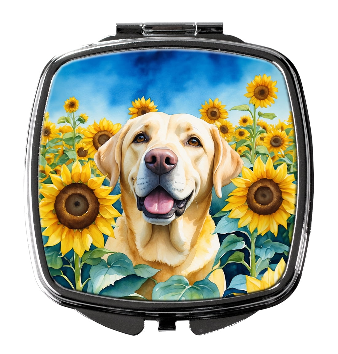 Labrador Retriever in Sunflowers Compact Mirror 2.75 in x 3 in