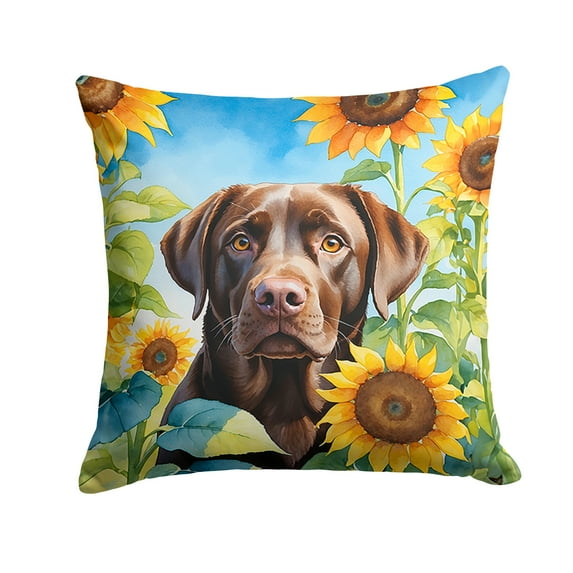Labrador Retriever in Sunflowers Throw Pillow 18 in x 18 in