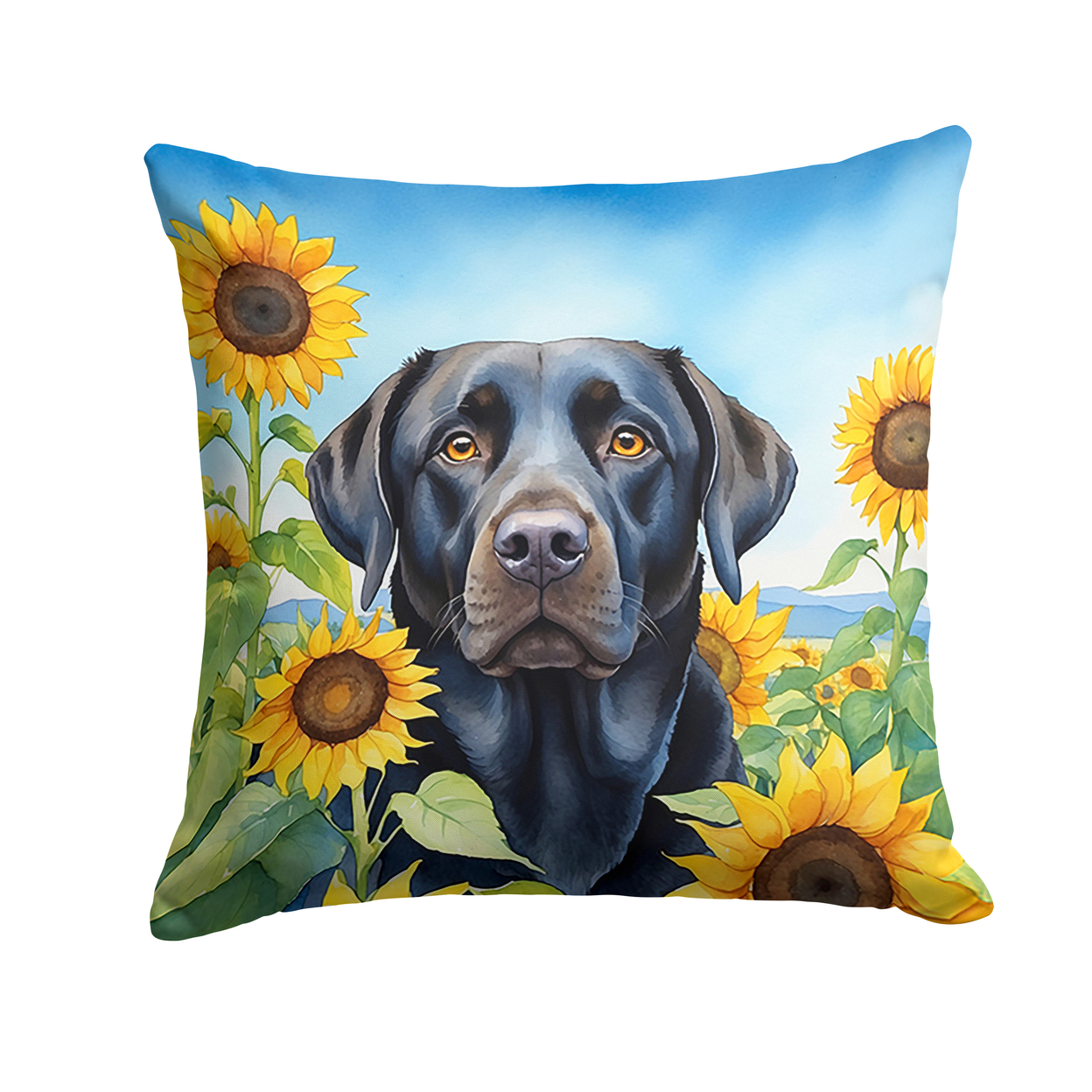 Labrador Retriever in Sunflowers Throw Pillow 18 in x 18 in