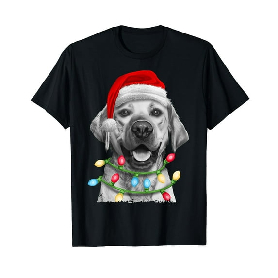Labrador Santa Christmas Tree Lights Xmas Boys Dog Dogmas Black T-Shirt