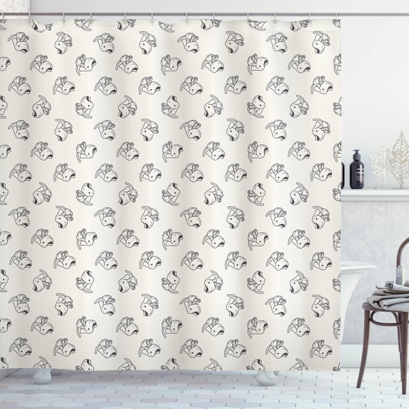 Labrador Shower Curtain, Cartoon Dog Pattern Kids Nursery Themed Hand Drawn Simplistic Sketch, Fabric Bathroom Set with Hooks, 69W X 84L Inches Extra Long, Charcoal Grey Beige, by Ambesonne