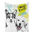 thumbnail image 1 of Labrador Soft Flannel Fleece Throw Blanket, Best Friends Typography Hand Drawn Sketch Welsh Corgi Grunge Illustration, Cozy Plush for Indoor and Outdoor Use, 50" x 60", Multicolor, by Ambesonne, 1 of 6