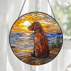 Labrador Stained Glass Memorial Suncatcher: Chocolate Lab Dog Window Hanging, Pet Loss Gift, 3.5 in
