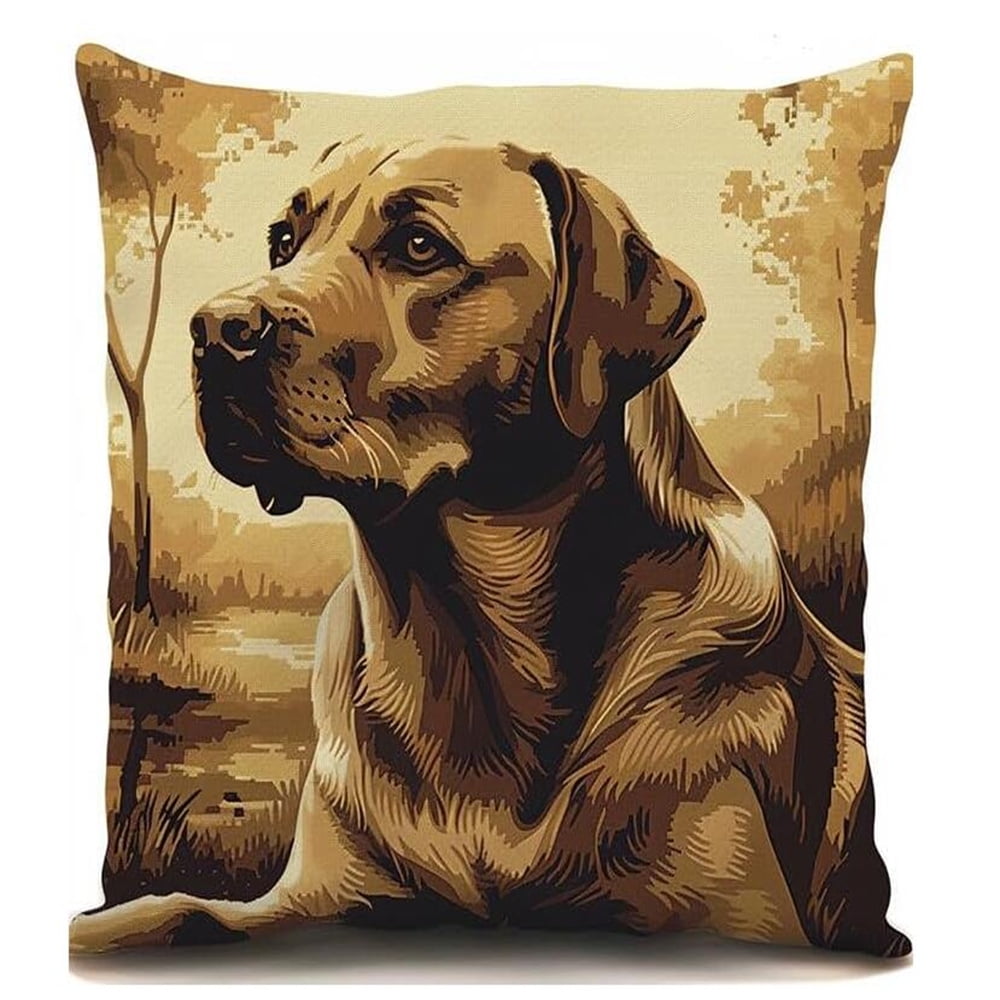 Labrador Stamped Cross-Stitch Pillow Kit,Animal Dog,Cushion Needlework Kit with Embroidery Pattern on Cotton Canvas Holiday,Gift Kits 17*17 in