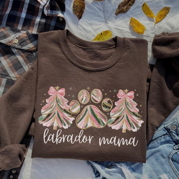 Labrador Sweatshirt, Merry Black Lab Tree Sweater, Yellow Lab Lover , Coquette Cholate Lab Dog Mom Crewneck Top