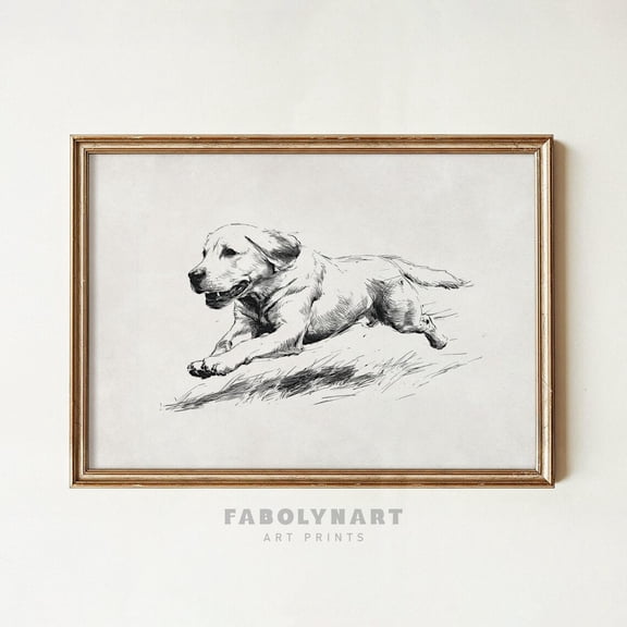 Labrador With Zoomies Vintage Running Dog Sketch Painting Lab Retriever Dog Mom Graphic Poster Unframed Paper Print