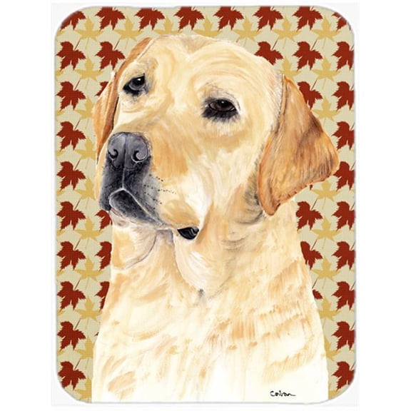 Labrador Yellow Fall Leaves Portrait Glass Cutting Board - Large