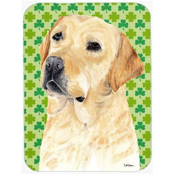 Labrador Yellow St. Patricks Day Shamrock Portrait Glass Cutting Board - Large