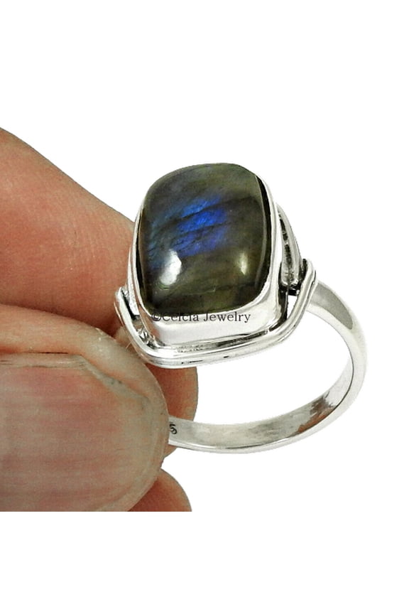 Labradoratie Genuine Healing Stone Handmade Jewelry, Unique Cool Solitaire Ring, Promise Awesome Boho Hippie jewelry, Organic Friendship Everyday Ring, June Birthstone (Labradorite, Size 7)