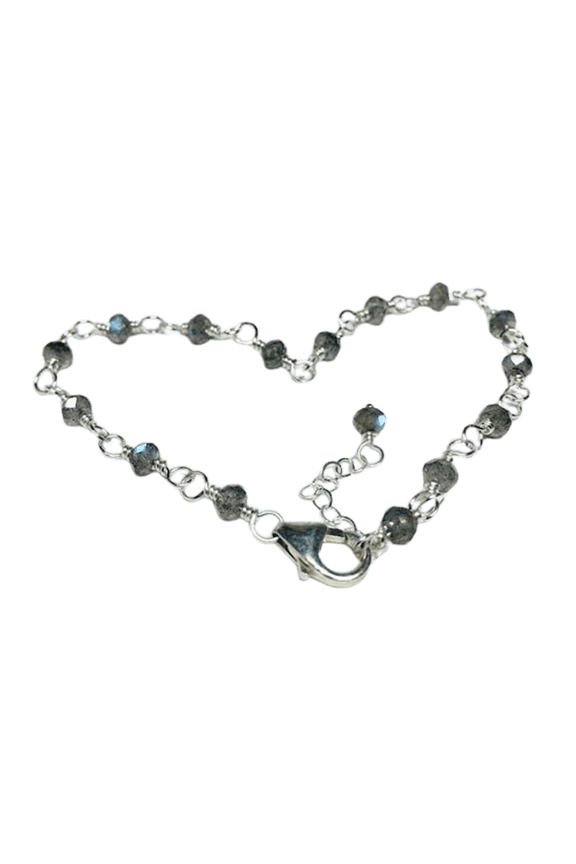 Labradorite 3-3.5mm Rondelle Shape Faceted Cut Beads 7 inch Adjustable Silver Plated Clasp Bracelet for men, women, unisex. Link Chain Stacking Bracelet.|LINK_04063