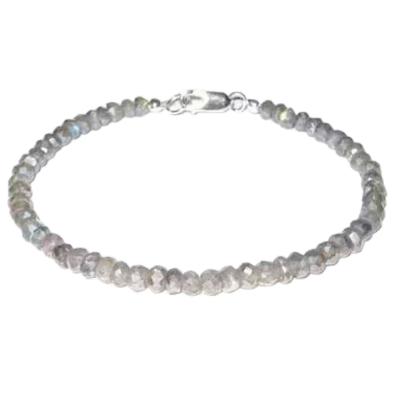 Labradorite 3-3.5mm Rondelle Shape Faceted Cut Beads 7 inch Silver Plated Clasp Bracelet for men, women, unisex. Link Chain Stacking Bracelet.|LINK_04056
