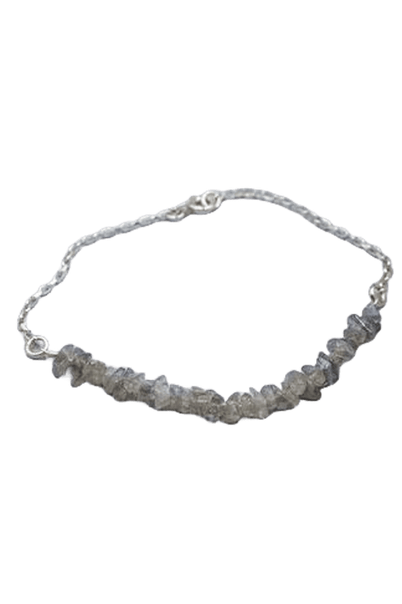 Labradorite 3-4mm Nugget Chips Shape Rough Cut Beads 7 inch Silver Plated Clasp Bracelet for men, women, unisex. Link Chain Stacking Bracelet.|LINK_04003