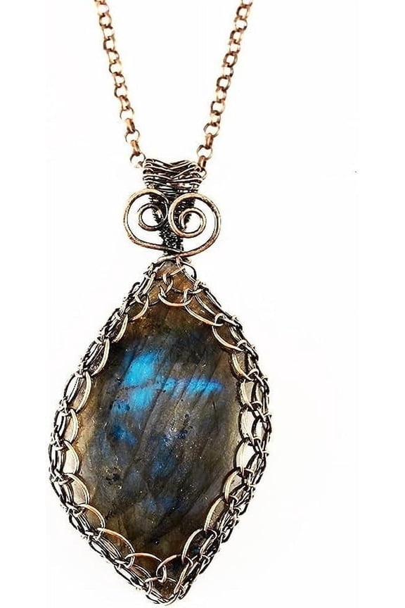Labradorite Antique Bronze Crystal Birthstone Necklace,Wire Wrap