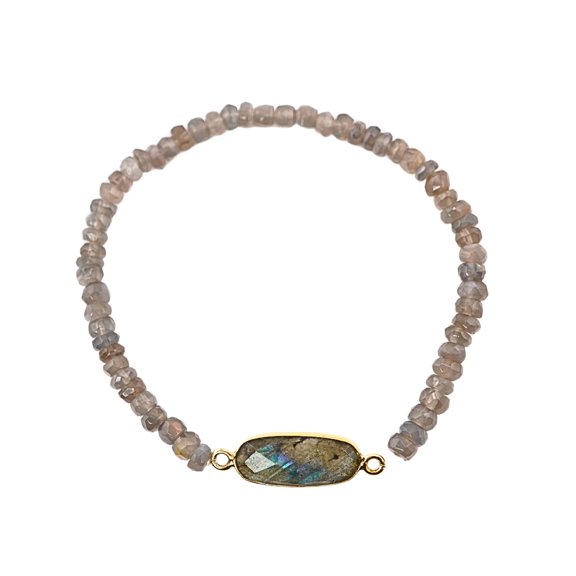 ABSHEL Labradorite Bracelet - Oval Charm - 925 Sterling Silver 18K Gold Plated.