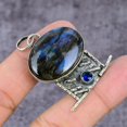 thumbnail image 1 of Labradorite, Blue Topaz Gemstone Handmade 925 Sterling Silver Pendant 2.27", 1 of 4