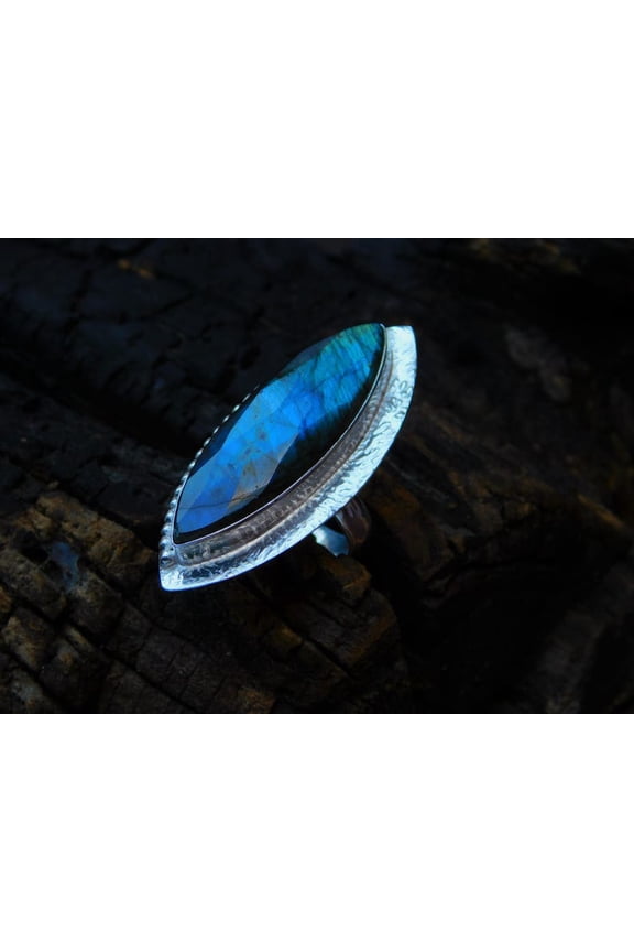 Labradorite Brass Ring With Rose Cut Labradorite Gemstone Handmade Silver Polished Gemstone Jewelry - Bohemian Antique Inspired Brass Ring