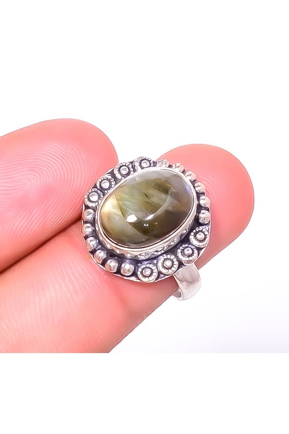 Labradorite - Canada 925 Sterling Silver Handmade Ring s.8 TR7787-433, Christmas Gift, Gemstone Silver Jewelry, Labradorite Ring, New Year Sale