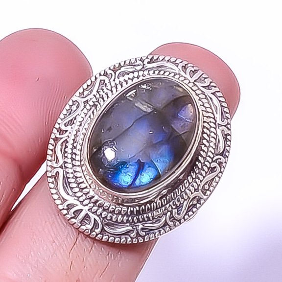 Labradorite - Canada Gemstone 925 Sterling Silver Bali Ring s.7 S1940, Christmas Gift, Gemstone Silver Jewelry, Labradorite Ring, New Year Sale