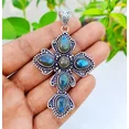 thumbnail image 1 of Labradorite Cross Pendant 925 Sterling Silver Handmade Gemstone Jewelry 2.85", 1 of 4