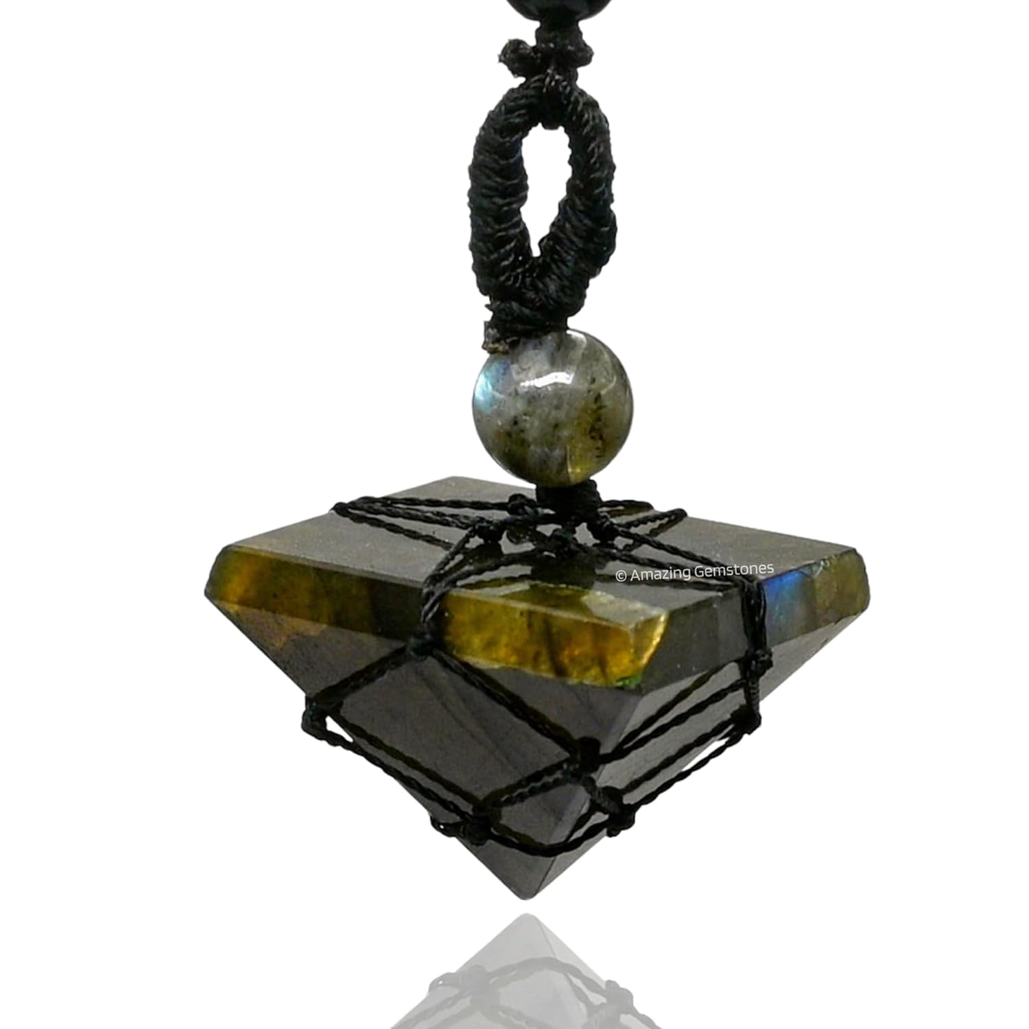 Macrame Pyramid Labradorite Crystal Pyramid Macrame Necklace, Unique Women Men Pendant ...