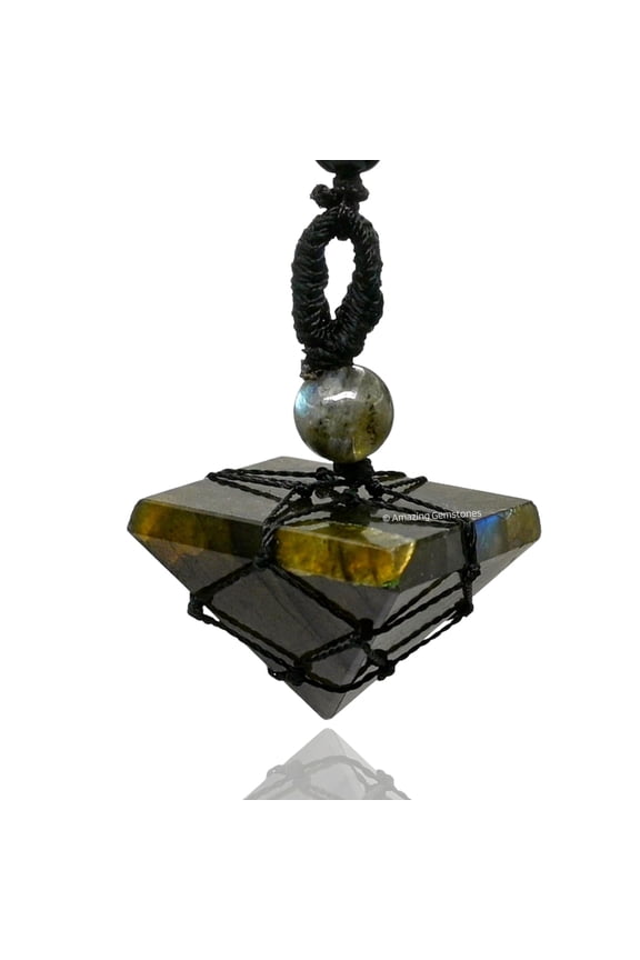 Labradorite Crystal Pyramid Macrame Necklace, Unique Women Men Pendant