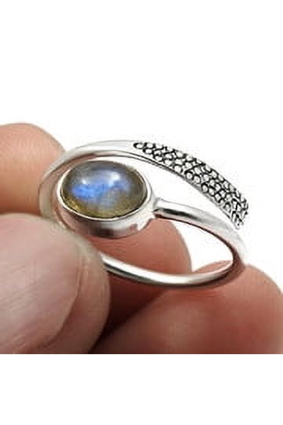 Labradorite Gemstone 925 Silver Art Deco Wedding Statement Ring Jewelry Size 6.5