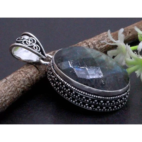 Labradorite Gemstone 925 Sterling Silver Handmade Jewelry Vintage Pendant S-1.60