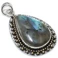 thumbnail image 1 of Natural Labradorite Gemstone 925 Sterling Silver Two Tone Pendant 2.01", 1 of 1