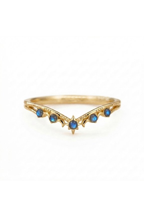 Labradorite Gemstone Chevron Ring, V Shaped Curved Ring, 925 Sterling Silver Yellow Gold Plated Promise Ring, Trendy Handmade Jewelry, Wedding Gift For Her