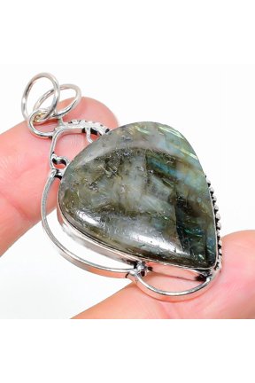 Natural Labradorite Gemstone Handmade 925 Sterling Silver Pendant 2.17"