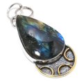 thumbnail image 1 of Natural Labradorite Gemstone 925 Sterling Silver Two Tone Pendant 2.25", 1 of 1