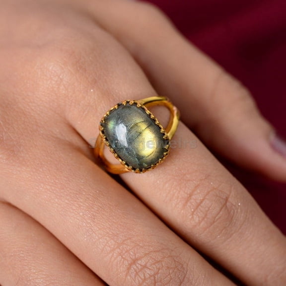 Labradorite Gemstone Ring – Cushion Cut 10x14MM, Sterling Silver or Gold Gift for Her