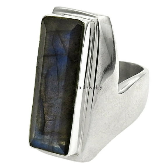 Labradorite Gemstone Ring, Solid 925 Sterling Silver, Handmade Blue Fire Ring, Cocktail Ring, Faceted Cut Rectangle Shape Ring, Signet Ring, Anniversary Gifts (labradorite, 7)