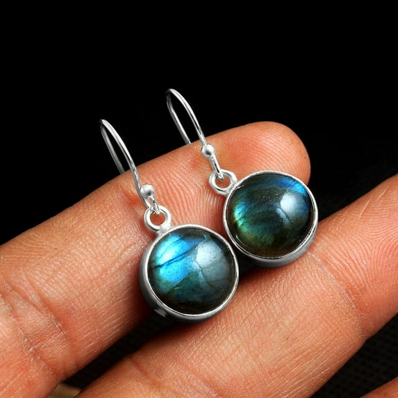 Labradorite Gemstone Solid Dangle Earring 925 Sterling Silver Handmade Jewelry