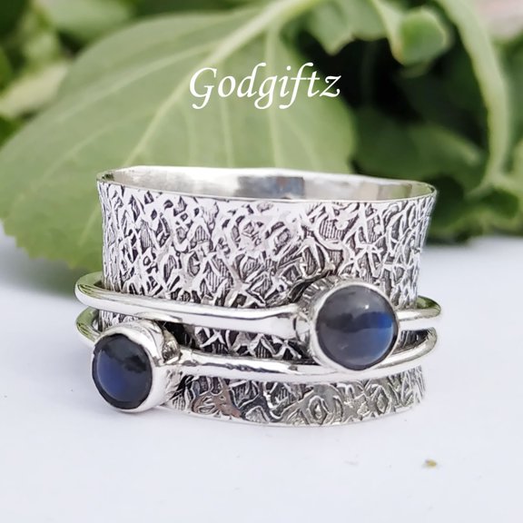 Labradorite Gemstone Spinner Ring: 925 Sterling Silver Meditation Jewelry
