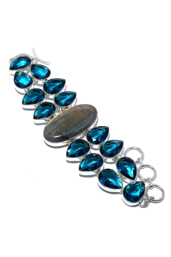 Labradorite Golden Fire 925 Silver Plated Bracelet 7.99" T2793, Valentine's Day Gift, Birthday Gift, Beautiful Jewelry For Woman & Girls